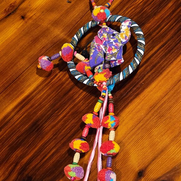 Hmong Boho Elephant pom pom dreamcatcher - Picture 2 of 7